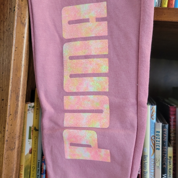 Pink Puma Jogger Sweat Pants Glitter Logo Kid's Size 8/10 M NWT - Picture 2 of 3